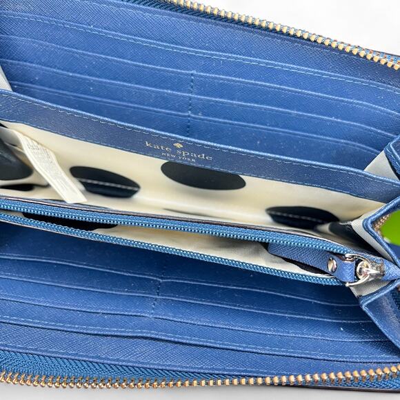 Kate Spade NEW YORK Two-Tone Blue Saffiano Leather Slim Bifold Wallet EUC - Picture 3 of 15